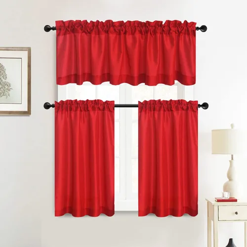 Vista 9 de Juego de cenefa de cocina de seda sintética, cortinas de 36 pulgadas con bolsillo para barra para sala de estar, dormitorio y baño, estilo rústico