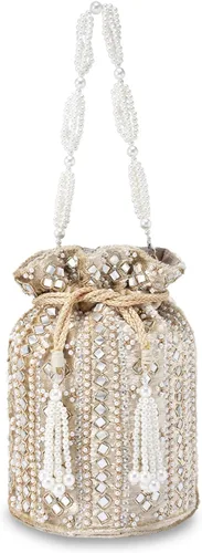 Vista 7 de Aheli Indian Potli - Bolso de noche para mujer, bolso de mano étnico para novia con cordón