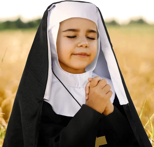 Vista 3 de Mepase Conjunto de 3 piezas de disfraz de monja para niñas, disfraz de monja para niñas, disfraz de monja con bata de hermana católica, sombrero