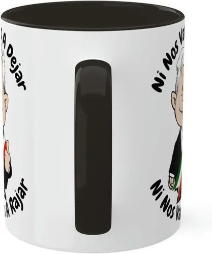 Vista 7 de AMLO - Taza de café Ni Nos Vamos A Dejar Ni Nos Vamos A Rajar con divertidos dibujos animados Muñeco AMLITO Taza de cerámica blanca brillante