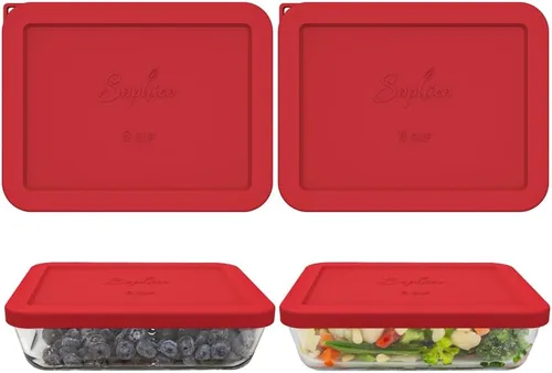 Vista 11 de Sophico Tapa de almacenamiento rectangular de silicona para 6 tazas de repuesto para cuencos de vidrio Pyrex 7211-PC, recipiente no incluido (MIX)