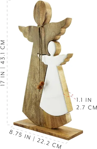 Vista 6 de AuldHome Design Estatua de ángel de anidación esmaltada de madera; figura de decoración navideña de granja primitiva