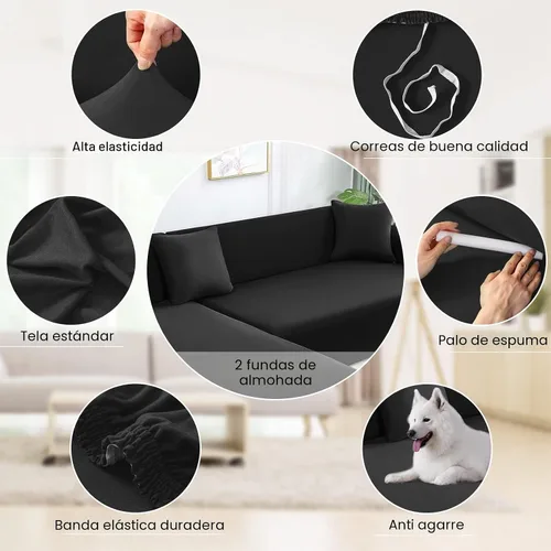 Vista 3 de NAISI Funda para sofá en forma de L, 2 piezas, funda elástica suave con 2 fundas de almohada, protector de muebles, fundas de sofá seccional de 3
