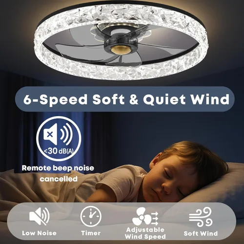 Vista 6 de Fszdorj 20'' Ceiling Fan with Light, Upgraded Low Profile Ceiling Fan with Light, Dimmable Flush Mount Ceiling Fan with Light, Fan light, 6 Speeds