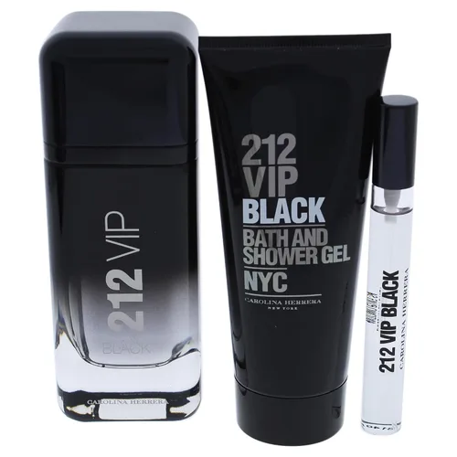 Vista 2 de Carolina Herrera 212 Vip Black para hombre, juego de regalo de 3 piezas, spray EDP de 3.4 onzas, gel de baño y ducha de 3.4 onzas, espray EDP