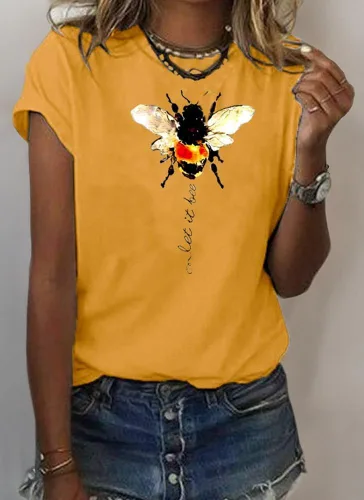 Vista 2 de Camisetas con estampado gráfico Be Kind para mujer, cuello en V, lindas camisetas casuales de verano, Zz-naranja.