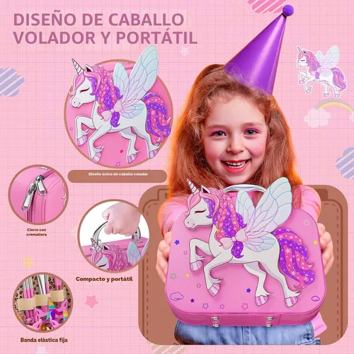 Vista 3 de Beayuck Kit de maquillaje infantil para niñas, kit de maquillaje para niñas, juego de cosméticos lavables reales con estuche de almacenamiento Rosa