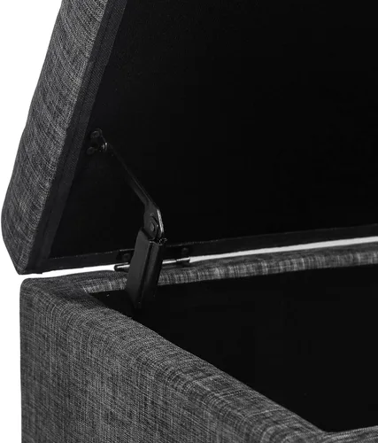 Vista 6 de Homebeez Banco otomano de almacenamiento de tela de lino, taburete rectangular con patas de metal (Y-gris oscuro)