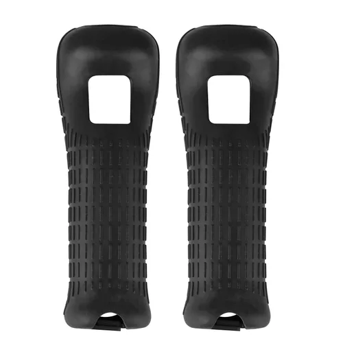 Vista 2 de Jadebones 2X Black Silicone Skin Case Cover with Wrist Strap for Wii Remote Controller