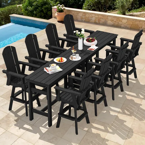 Vista 22 de SERWALL Silla de bar Adirondack giratoria de HDPE, taburetes de bar giratorios para exteriores, silla Adirondack de balcón para bistro, piscina Negro