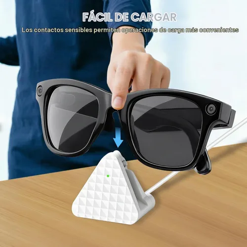 Vista 6 de Soporte de carga inteligente para lentes y cable compatible con Ray-Ban Meta Wayfarer Headliner Skyler, base de carga portátil USB-C para lentes