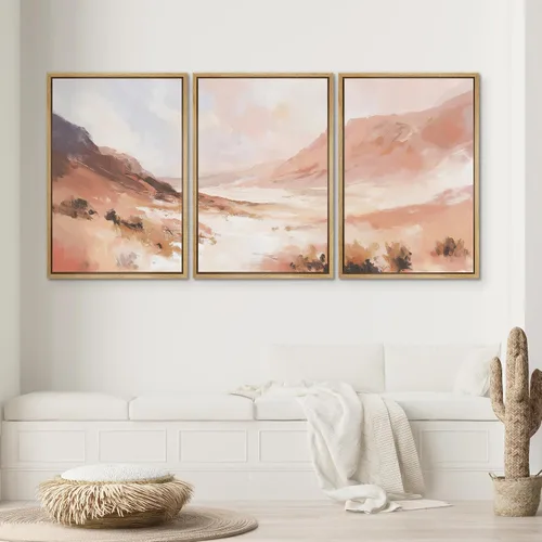 Vista 7 de SIGNWIN Lienzo enmarcado para pared, juego de arte pastel con cadena montañosa, bosque, niebla, naturaleza silvestre, ilustraciones modernas, arte