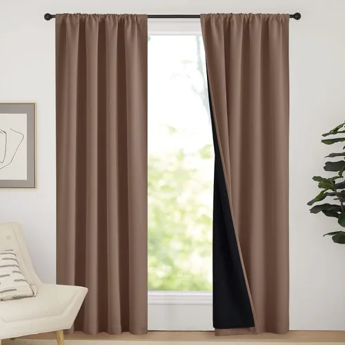 Vista 30 de NICETOWN Biscotti Beige 100% Cortinas opacas de 45" de largo para cocina, bolsillo con varilla para sótano completamente opaco, cortinas térmicas