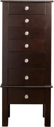 Vista 2 de Hives and Honey Crystal Jewelry Armoire Moderno organizador de almacenamiento de café expreso con cajones divididos y ganchos para collares, diseño