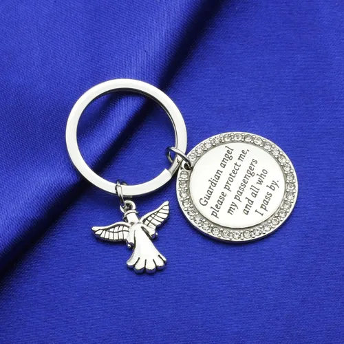 Vista 5 de Llavero de oración de ángel de la guarda con texto en inglés Please Protect Me My Passengers