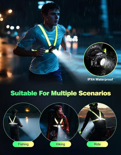Vista 7 de ISEYOU Running Lights for Runners, 500 Lumens Running Light with 45° Adjustable Tilt, 360° Reflective Vest & IPX4 Waterproof Rechargeable Light Up