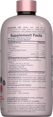 Vista 2 de NeoCell Péptidos de Colágeno Múltiple Líquido 16 fl oz con Biotina Fórmula Nutritiva Avanzada 10 Tipos de Bio-Péptidos Cabello, Piel