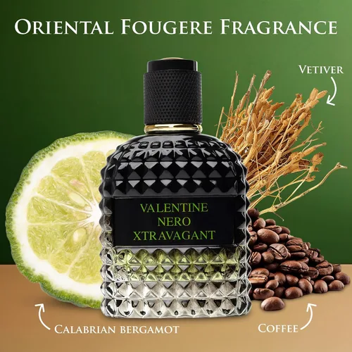 Vista 2 de Valentine Nero Xtravagant para Hombre - Fragancia Oriental Fougere - Notas Superiores de Bergamota Calabresa y Acorde de Café Espresso - Fragancias