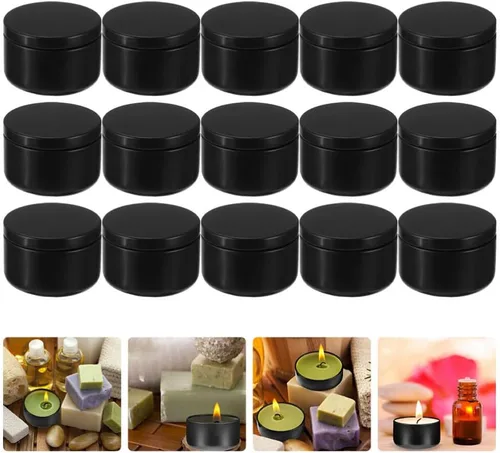 Vista 6 de VILLCASE 24 tarros de velas para manualidades, velas de comida a granel, decoración de crema, recipientes de 2 onzas con tapas, latas con tapas