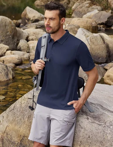 Vista 6 de CRYSULLY Camisas polo de manga corta para hombre, secado rápido, tácticas, con cuello, camisa de golf de piqué