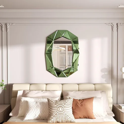Vista 7 de Espejo de pared ovalado con forma de diamante: marco de espejo verde 39.4 x 27.5 pulgadas Elegante decoración de espejo para el hogar moderno