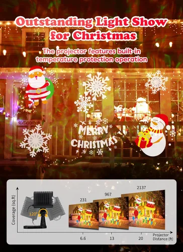 Vista 5 de Proyector de luces de Navidad para exteriores, 26 efectos HD (ondas oceánicas 3D + patrones), impermeables, con temporizador, luces de proyector