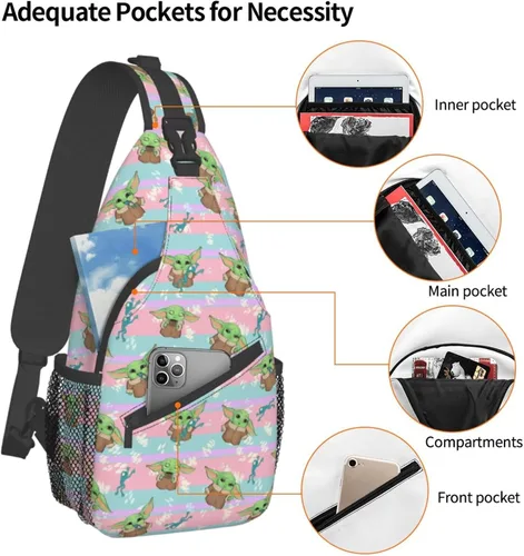 Vista 6 de Bolso bandolera para hombres y mujeres, mochila cruzada de dibujos animados de anime con llavero multiusos bolsa cruzada en el pecho
