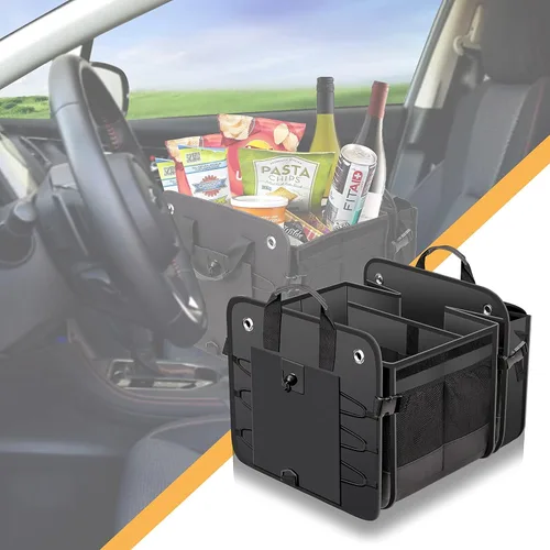 Vista 3 de Organizador de maletero de coche con tapa y bolsa enfriadora a prueba de fugas removible, cubierta plegable, organizadores grandes de maletero