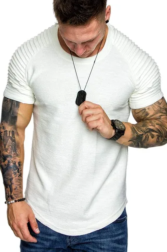 Vista 3 de COOFANDY Paquete de 2 camisetas ajustadas para hombre manga plisada camiseta de entrenamiento muscular camiseta larga para gimnasio