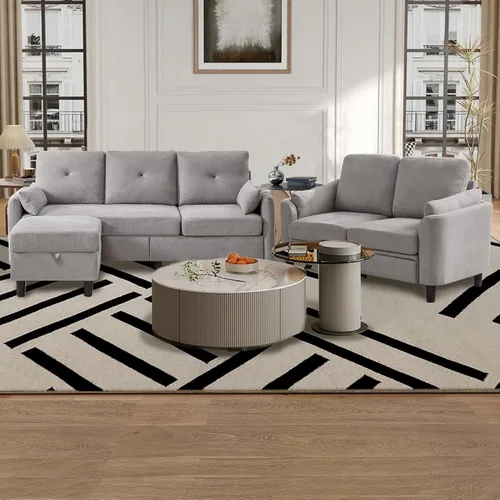 Vista 16 de Sofá Seccional Convertible, Sofá Pequeño en Forma de L de 77 pulgadas, Sofá de 3 Asientos con Chaise de Almacenamiento Reversible y Conjunto