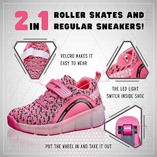 Vista 6 de SDSPEED - Zapatos deportivos de patinaje para niños con ruedas individuales de LED