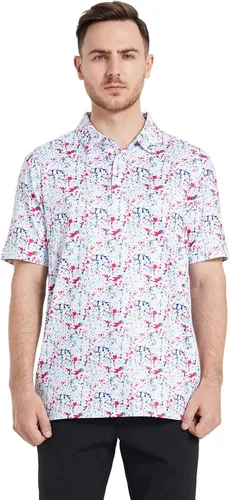 Vista 2 de Camisas polo de golf para hombre, manga corta, a rayas, de rendimiento, absorben la humedad, ajuste seco