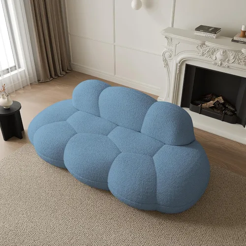 Vista 5 de JACH Sofá de nube de 3 plazas para sala de estar, moderno sofá tapizado de sherpa, sofá de ocio minimalista, cómodo sofá nube para apartamento Azul