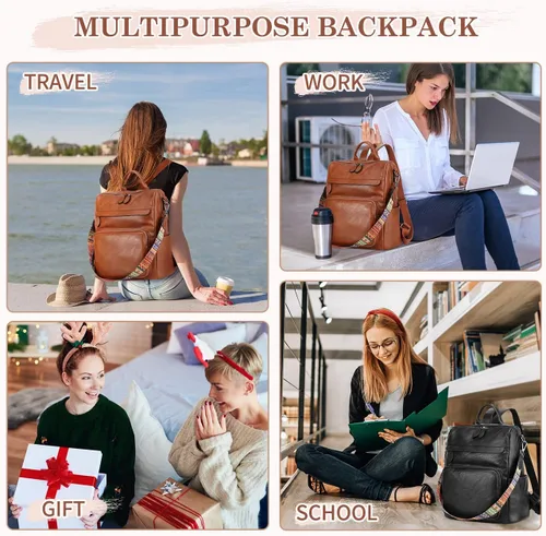 Vista 7 de Bolso tipo mochila para mujer, RAVUO de piel sintética, mini mochila de moda para mujer, tres formas de llevar, S