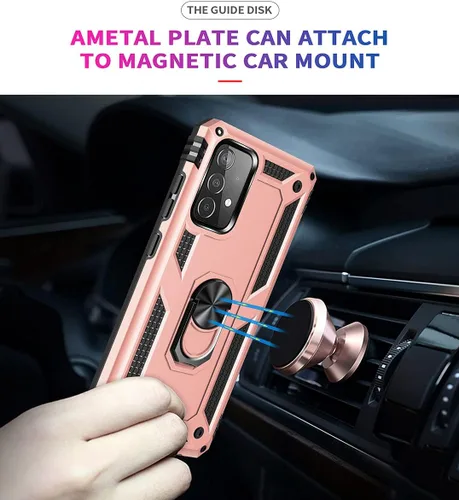 Vista 4 de ADDIT Funda A52 para Samsung Galaxy A52, con anillo de soporte, soporte ajustable, grado militar, protección resistente, a prueba de golpes, Oro Rosa