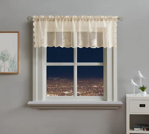 Vista 10 de Warm Home Designs El paquete de 3 cortinas de lino dorado para ventana de cocina incluye 2 niveles de 24 pulgadas y cenefa con festón. Juego