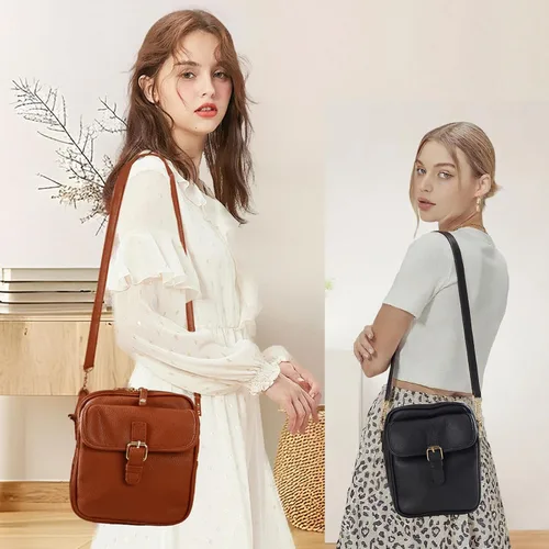 Vista 2 de Bolso cruzado de cuero para mujer, bolsa de mensajero antirrobo con gran capacidad, ranuras para tarjetas incorporadas, bolsa de hombro