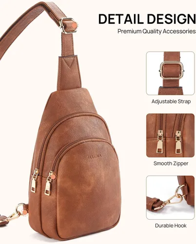 Vista 187 de Telena Riñonera pequeña para mujer, de cuero, cangureras, bolsa de pecho para mujer