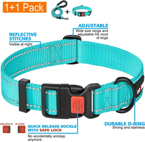 Vista 3 de Ladoogo Correa para perro resistente, mango acolchado cómodo, 5 pies de largo - Correas para perros pequeños, medianos y grandes