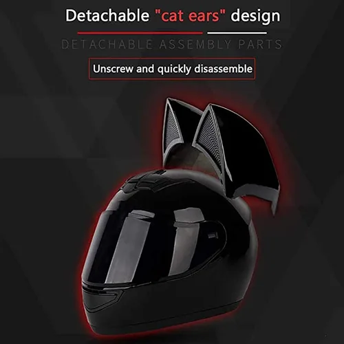 Vista 5 de Casco de motocicleta para niñas y mujeres, casco Bluetooth con orejas de gato, certificado por DOT, casco de motocicleta de cara completa, casco