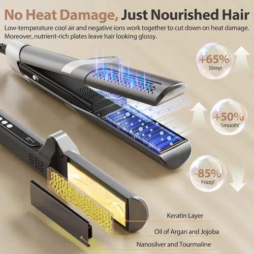 Vista 3 de Quico - Alisador de aire para el cabello mejorado, 100-240 V, doble voltaje, flujo de aire de alta velocidad, alisador y rizador 2 en 1, alisador