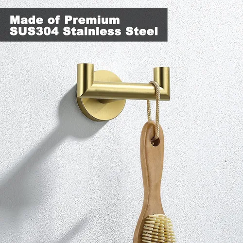 Vista 3 de Ganchos para toallas para baños, gancho de toallas de oro cepillado para cocina y baño, gancho de acero inoxidable SUS304, ganchos dobles