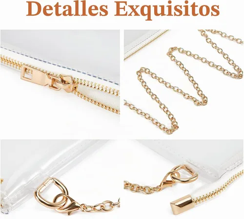 Vista 4 de Bolsa transparente aprobada para estadios: ideal para controles de seguridad rápidos, bolso pequeño transparente para mujer C01-oro 1