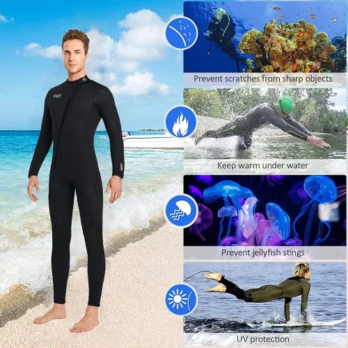 Vista 6 de Trajes húmedos para mujeres y hombres, traje de neopreno de cuerpo completo de 3MM, traje de buceo en agua fría, manga larga, cremallera frontal