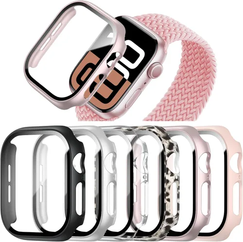 Vista 8 de Pack de 6 fundas para Apple Watch Series 11/10 de 42 mm con protector de pantalla de vidrio templado, BHARVEST Funda protectora de policarbonato