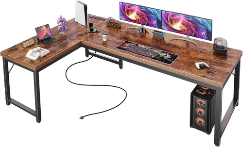 Vista 14 de Huuger Escritorio en forma de L de 55 pulgadas con tomas de corriente y puerto USB-C, escritorio de computadora reversible, escritorio de esquina