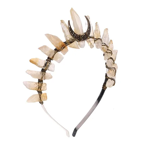 Vista 9 de Bubbmi Diadema de tiara negra de cristal crudo, cuarzo natural, luna, diosa, bruja, moda, banda para el pelo para fiesta de cosplay Wiccan
