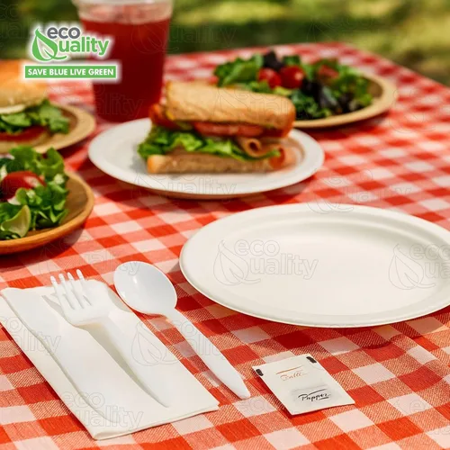 Vista 5 de Kit de cubiertos envueltos 6 en 1 – Tenedor/Cuchara/Cuchillo/Servilleta/Sal/Pimienta – Kit de cubiertos desechables, perfecto para el almuerzo