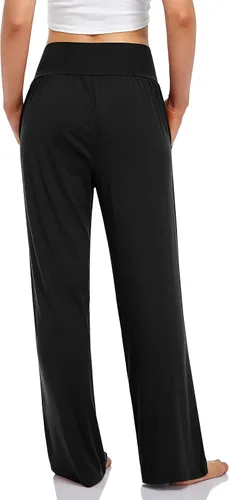 Vista 3 de UEU Pantalones deportivos informales, de cintura alta, pierna ancha, de ajuste holgado, para yoga, descanso, atléticos, con bolsillos, para mujer