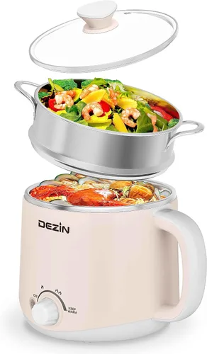 Vista 11 de Dezin - Olla caliente eléctrica, cocina rápida de fideos, mini olla de acero inoxidable perfecta para ramen, huevos, pasta, bolas de masa hervida